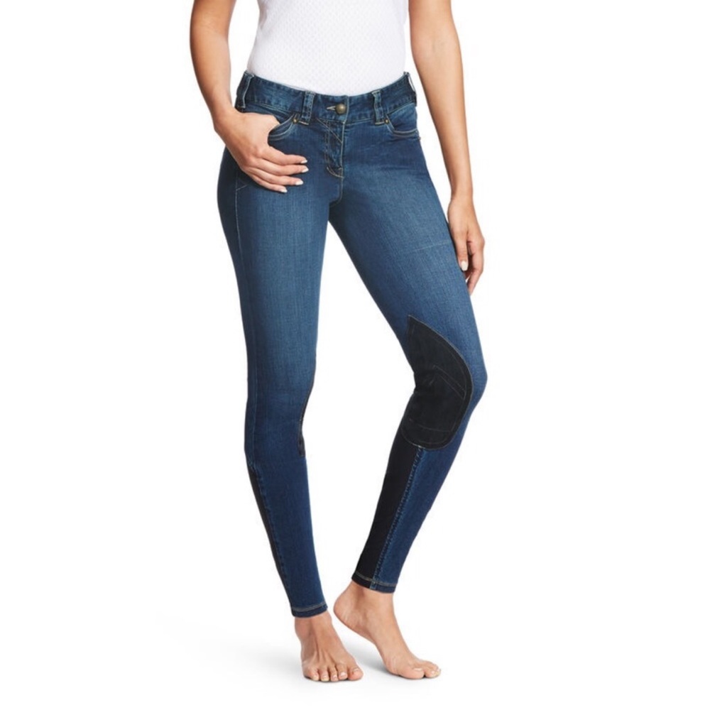 ARIAT Womens Denim Knee Patch Breech Whipstitch Riding Skinny Jeans 28 EUC